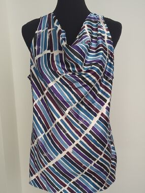 Ann Taylor Cowl Sleeveless Top in Blue, Purple & White